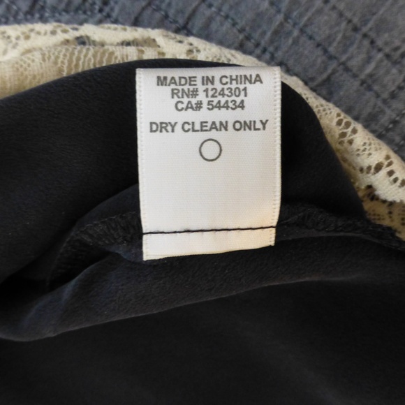 100% Silk Midi Skirt w/ Contrasting Lace Trim  Dark Grey Size XS - Picture 6 of 6